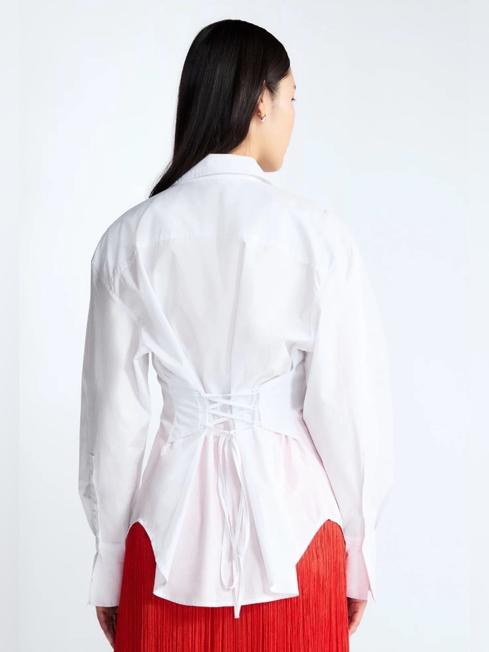 The Devil Wears Prada White Lace-Up Back Button Shirt